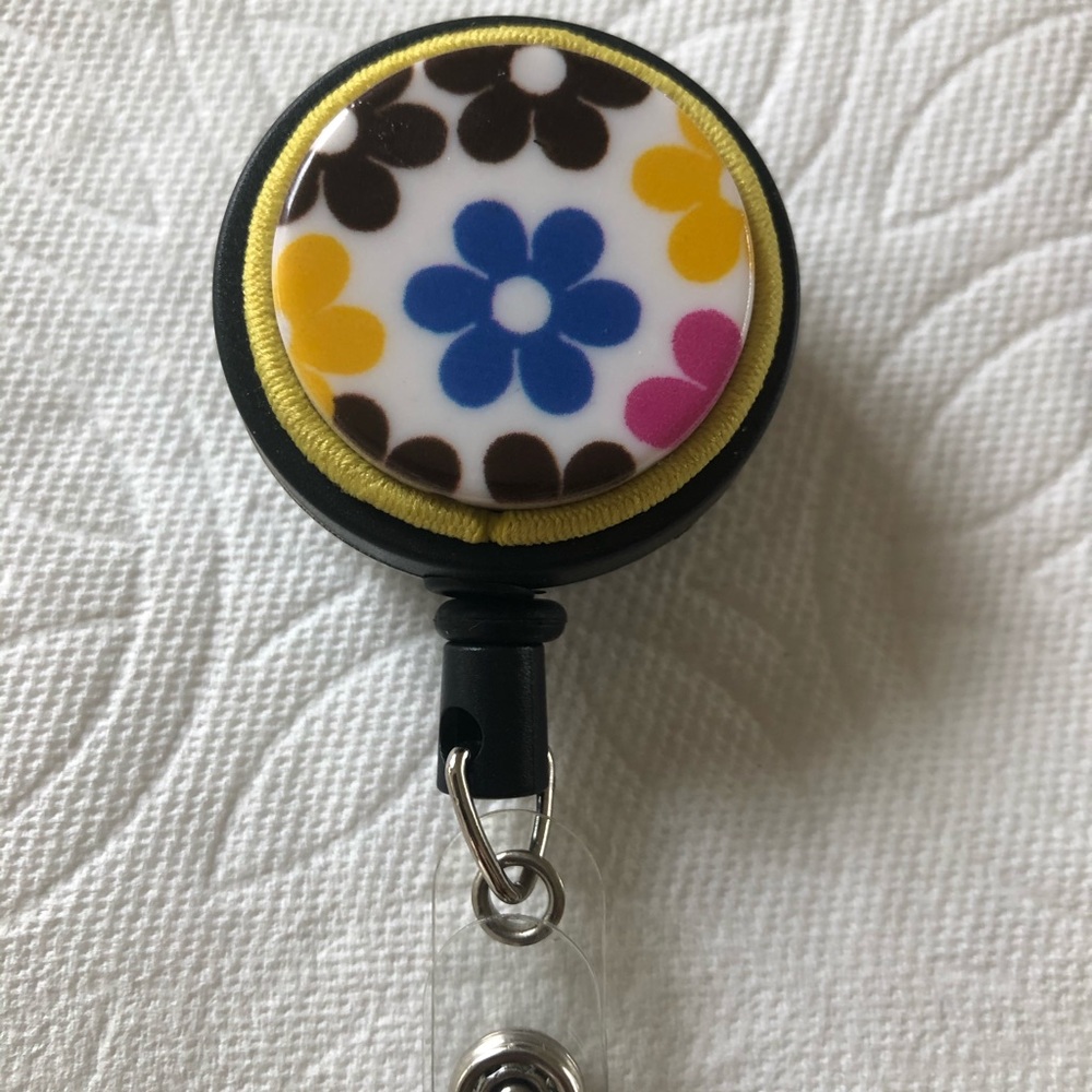 Hippie flower ID badge reel for teachers or nurses.